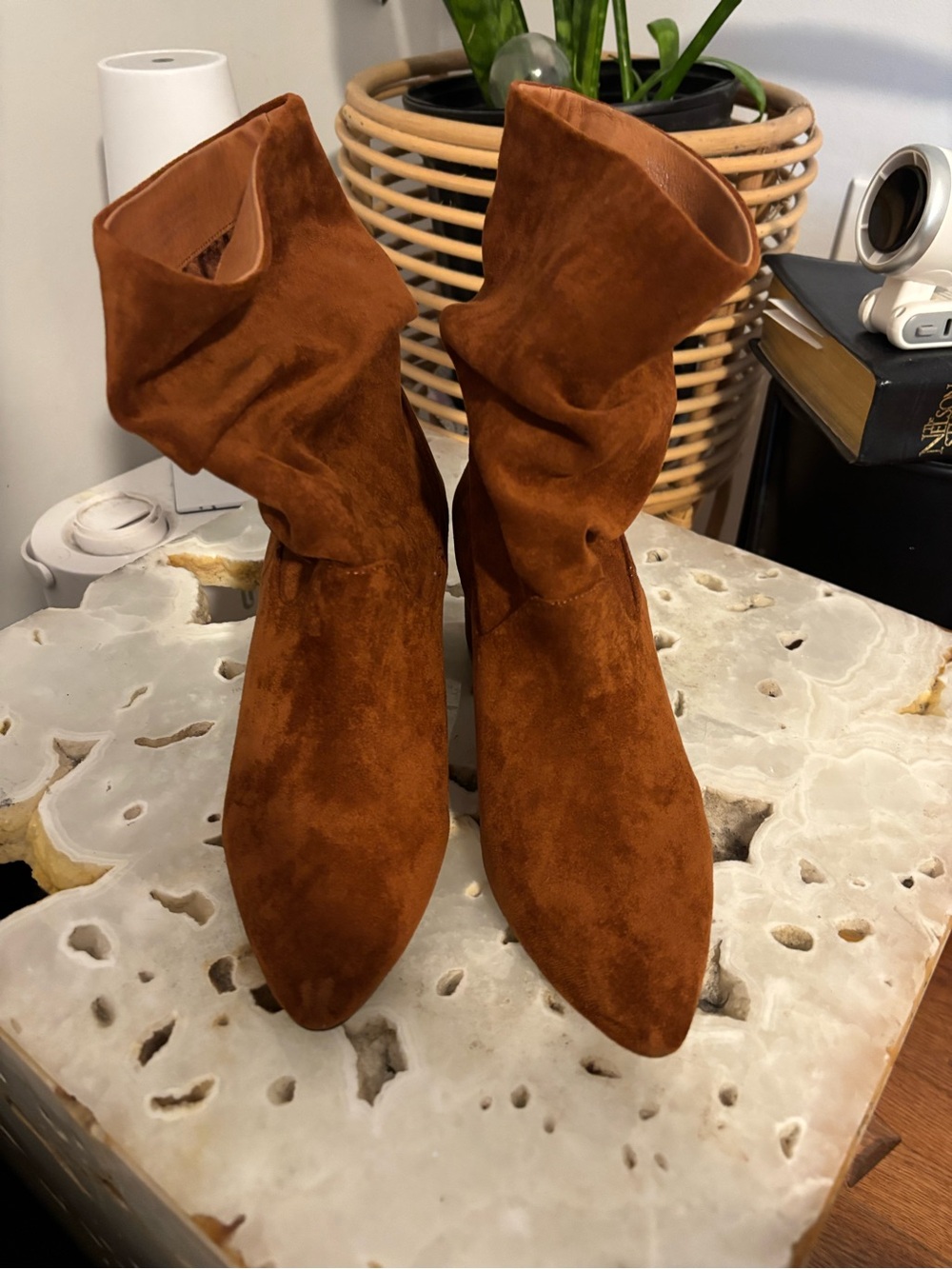 Women's Suede Slouchy Ankle Boots in Rust